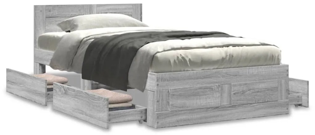 vidaXL Πλαίσιο Κρεβατιού με Κεφαλάρι Γκρι Sonoma 90x190 εκ. Επεξ. Ξύλο