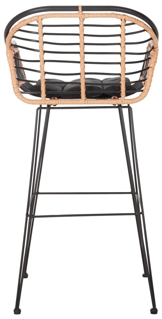 Σκαμπό Μπαρ ALLEGRA C5690.11 Μεταλλικό με Μπέζ Wicker &amp; Μαύρο Μαξιλάρι 55x54x108Υεκ. 55x54x108 εκ.