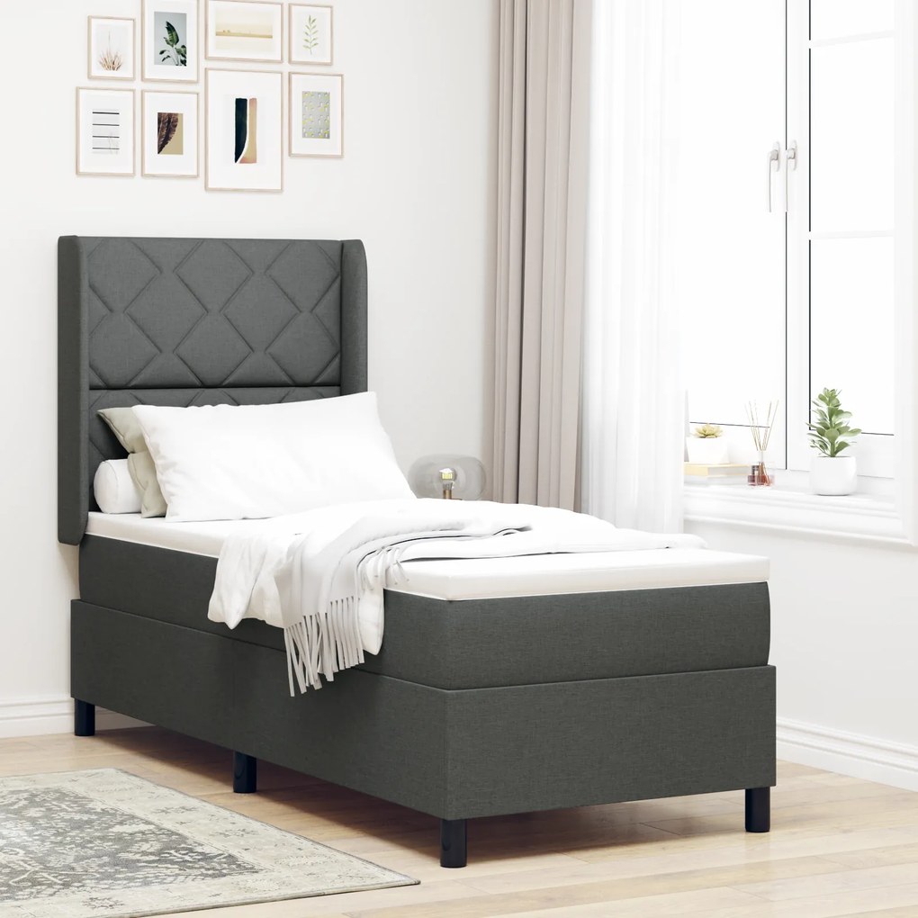 vidaXL Κρεβάτι Box Spring με Στρώμα Σκούρο Γκρι 90x190 εκ. Υφασμάτινο