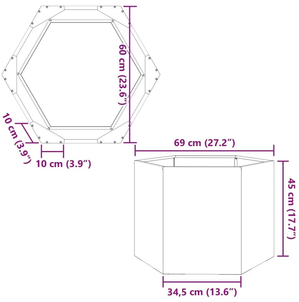 Ζαρντινιέρα Κήπου Εξάγωνη Μαύρη 69x60x45 εκ. Ατσάλι - Μαύρο