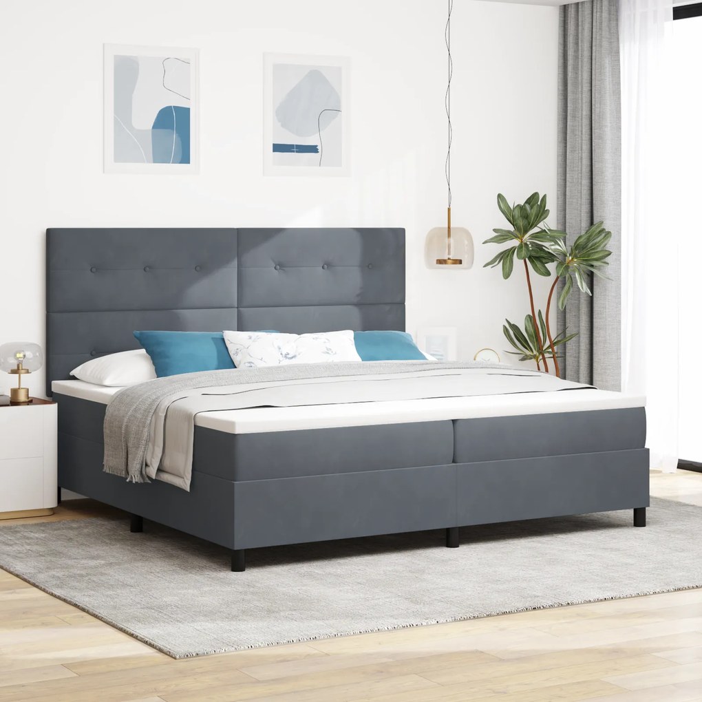 vidaXL Κρεβάτι με Στρώμα & LED Σκούρο Γκρι 200x200 εκ Βελούδο