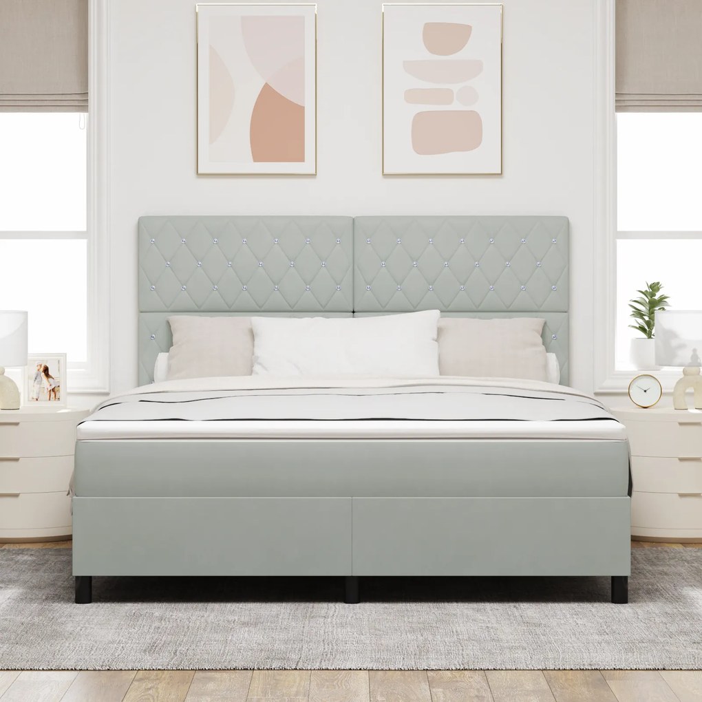 vidaXL Κρεβάτι Box Spring με Στρώμα & Φωτισμό LED Γκρι 180x200 εκ. Βελούδο