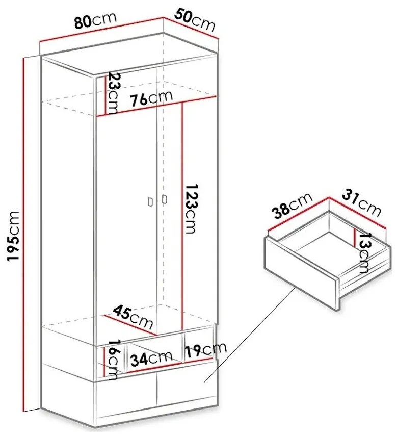 Ντουλάπα Omaha E101, Τυρκουάζ, Άσπρο, 195x80x50cm, 66 kg, Πόρτες ντουλάπας: Με μεντεσέδες, Αριθμός ραφιών: 1, Αριθμός ραφιών: 1 | Epipla1.gr