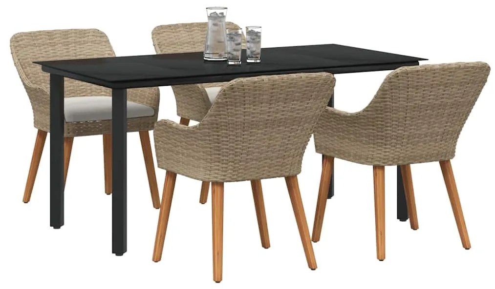 vidaXL Σέτ φαγητού για κήπο με μαξιλάρι 5 pcs Μπεζ συνθετικό ρατάν