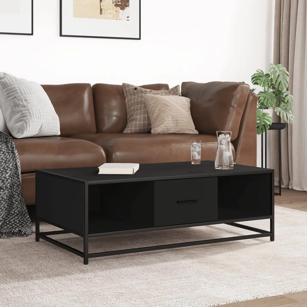 vidaXL Τραπεζάκι Σαλονιού Μαύρο 100x57x35 εκ. από Επεξ. Ξύλο/Μέταλλο