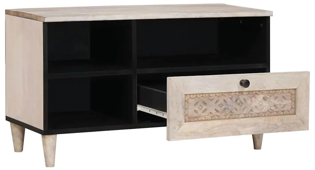vidaXL Ντουλάπι TV με συρτάρι Λευκό 80 x 33 x 46 εκ Μασίφ ξύλο μάνγκο