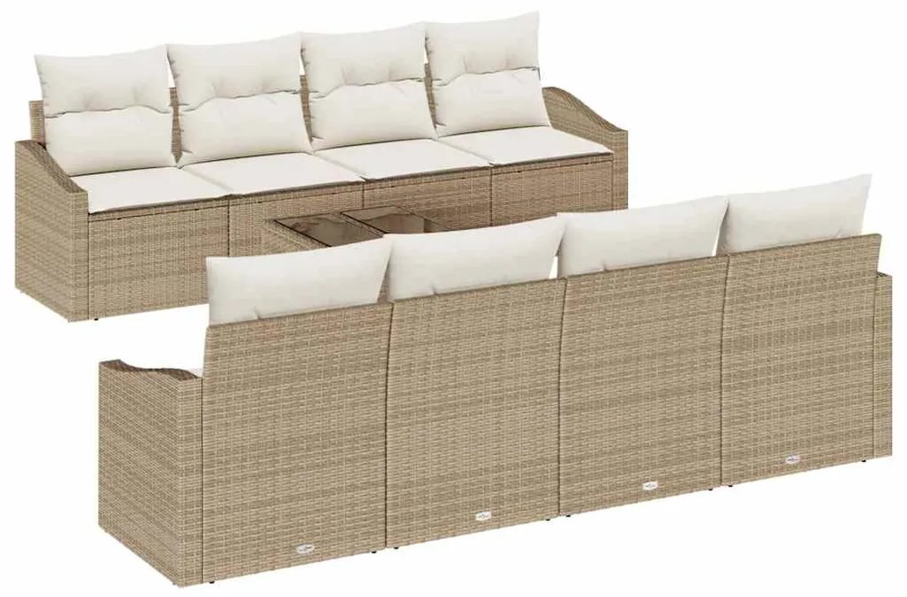 vidaXL Σετ Καναπέ Κήπου με μαξιλάρι 9 pcs Μπεζ, Κρέμα 55 x 55 x 37 εκ