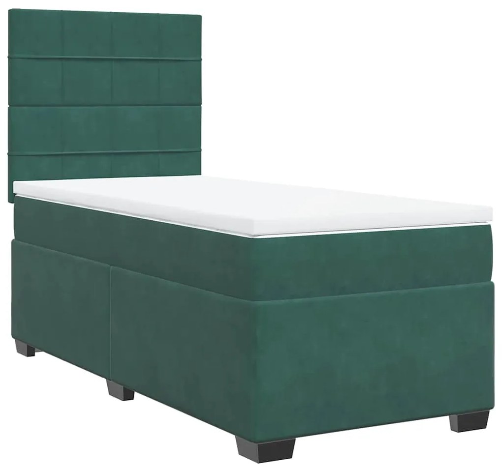 vidaXL Κρεβάτι Boxspring με Στρώμα Σκούρο Πράσινο 100x200εκ. Βελούδινο