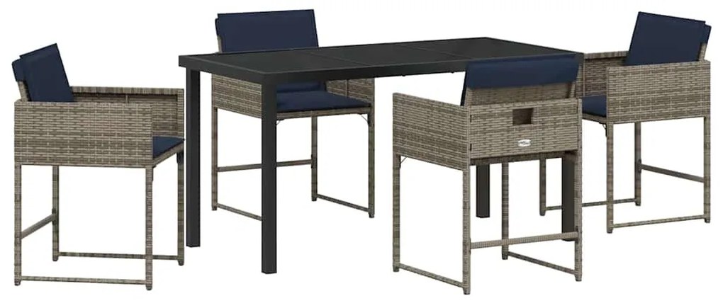 vidaXL Σέτ φαγητού για κήπο με μαξιλάρι 5 pcs Γκρι Πολυ ράταν