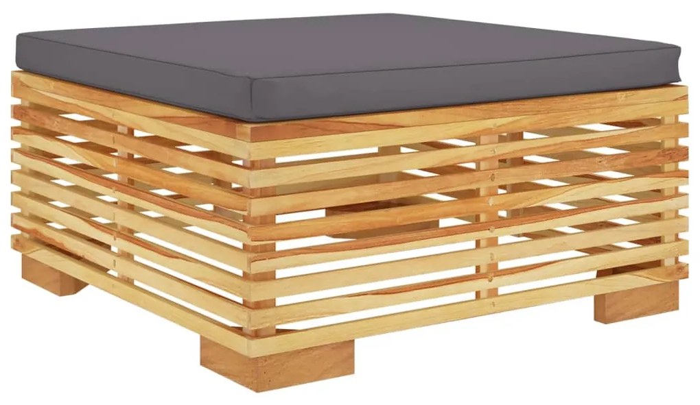 vidaXL Υποπόδιο Κήπου από Μασίφ Ξύλο Teak με Σκούρο Γκρι Μαξιλάρι