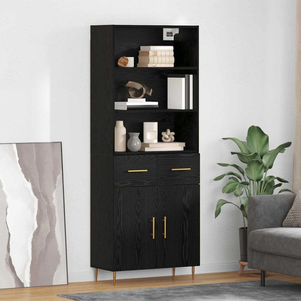 Highboard Μαύρη Οξυά 69,5 x 34 x 180 εκ. Επεξεργασμένο ξύλο