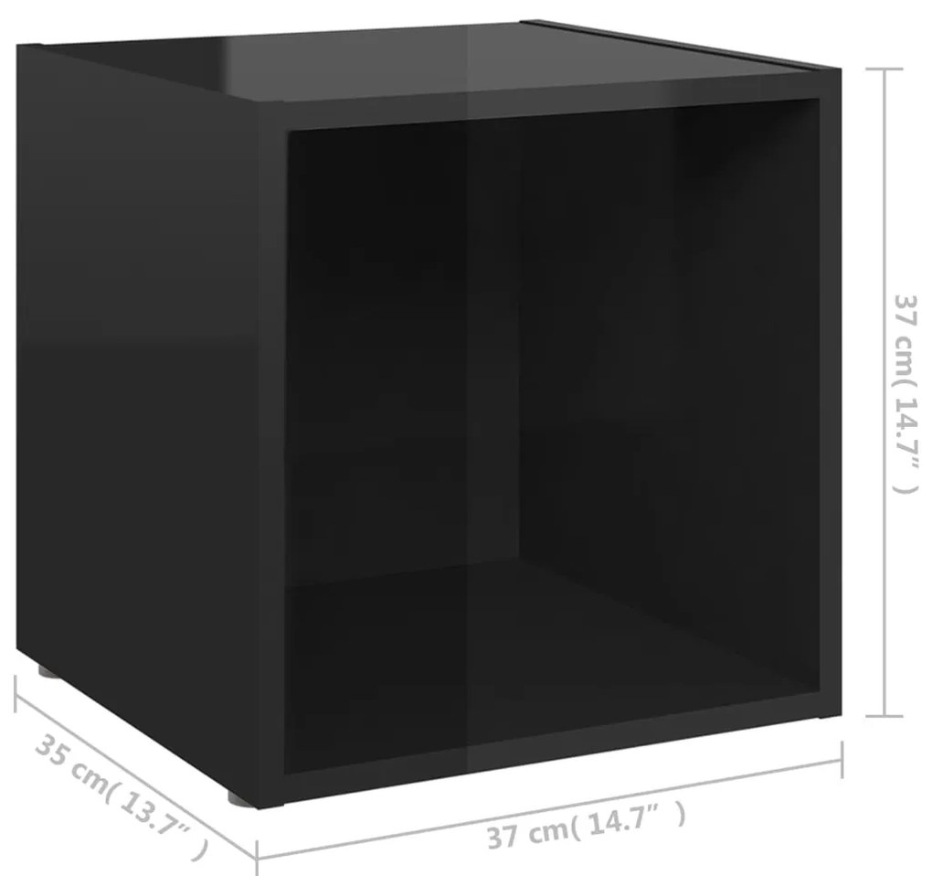 Έπιπλα Τηλεόρασης 2 τεμ. Γυαλ. Μαύρα 37x35x37 εκ. Επεξ. Ξύλο - Μαύρο