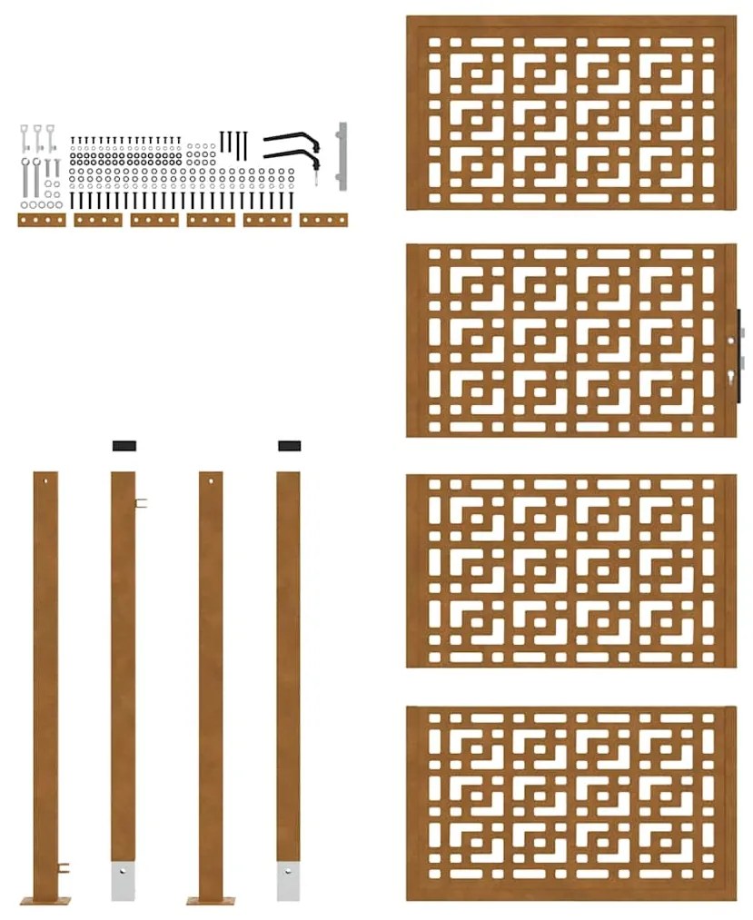 vidaXL Πύλη κήπου 105x205 cm Σταυρός σχεδιασμού από διαβρωμένο χάλυβα