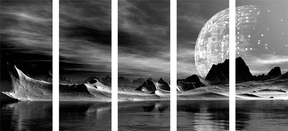 Εικόνα 5 μερών φουτουριστικός πλανήτης σε ασπρόμαυρο