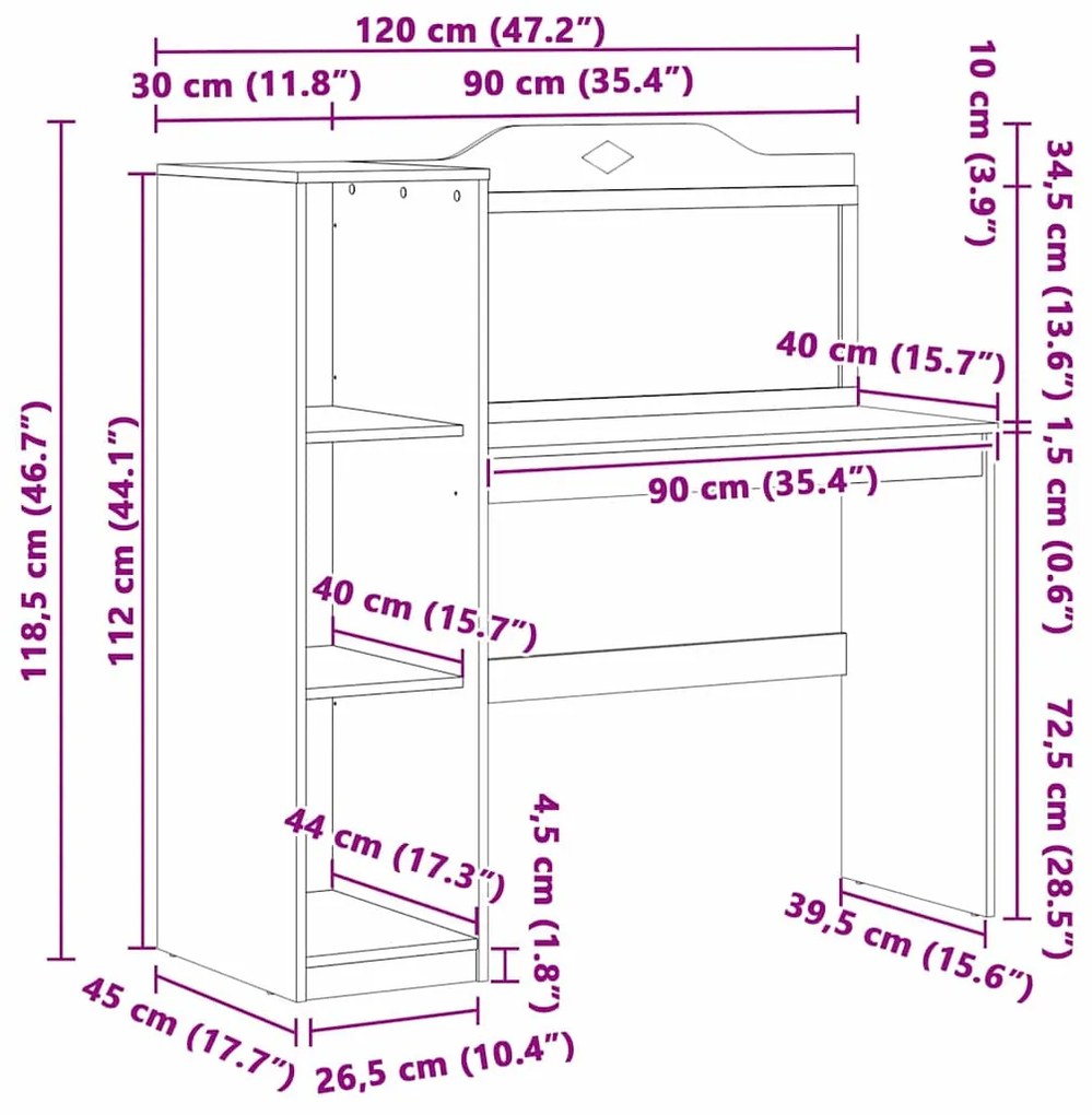 vidaXL Γραφείο Κιμωλίας με ράφι Λευκό και γκρι 120 x 45 x 118.5 εκ.