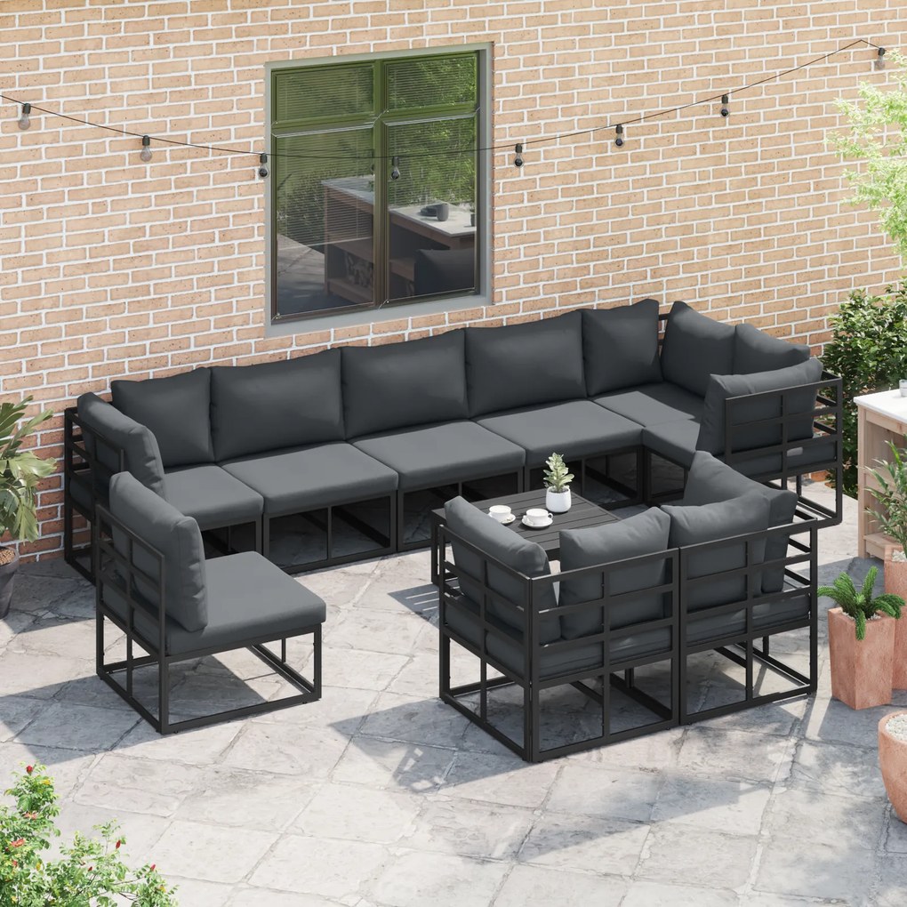 vidaXL Σετ Καναπέ Κήπου 9 pcs Μαύρο 283 x 283 x 71 εκ. Αλουμίνιο