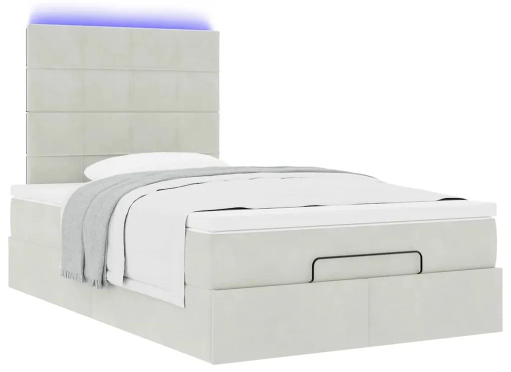 vidaXL Οθωμανικό κρεβάτι με στρώματα & LEDs Ανοιχτό γκρι Βελούδο