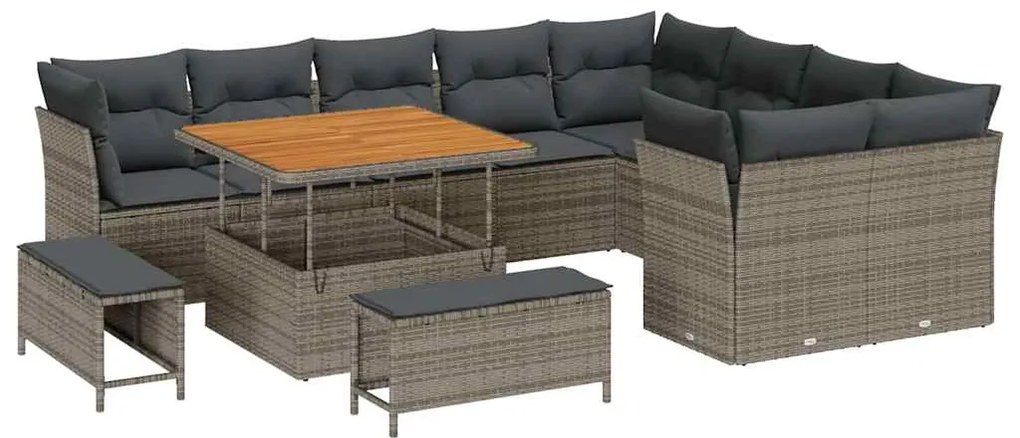 vidaXL Σετ Καναπέ Κήπου 12 pcs Γκρι συνθετικό ρατάν