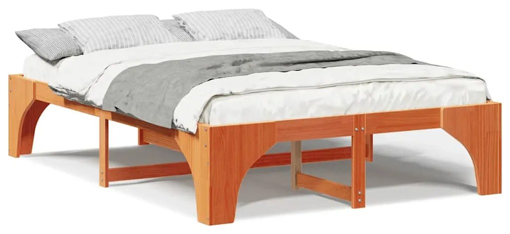 vidaXL Κρεβάτι δαπέδου Καφέ 160 x 200 cm Μασίφ ξύλο πεύκου