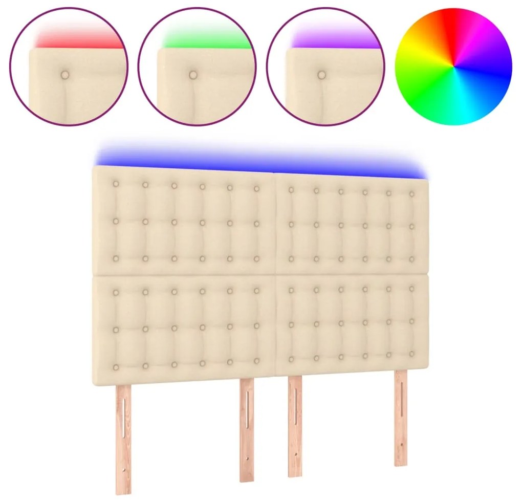 vidaXL Κεφαλάρι Κρεβατιού LED Κρεμ 144x5x118/128 εκ. Υφασμάτινο