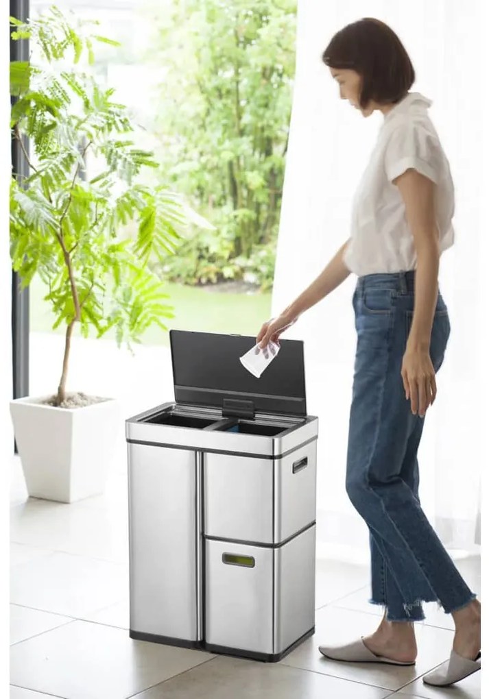 EKO Κάδος με Αισθητήρα Mirage Plus Ματ Ασημί 1x30 Λίτρα + 2x15 Λίτρα