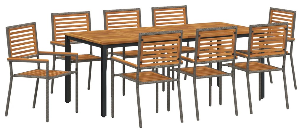 vidaXL Σέτ φαγητού για κήπο 9 pcs Γκρι, Φυσικό Τεχ 200 x 100 x 75 cm