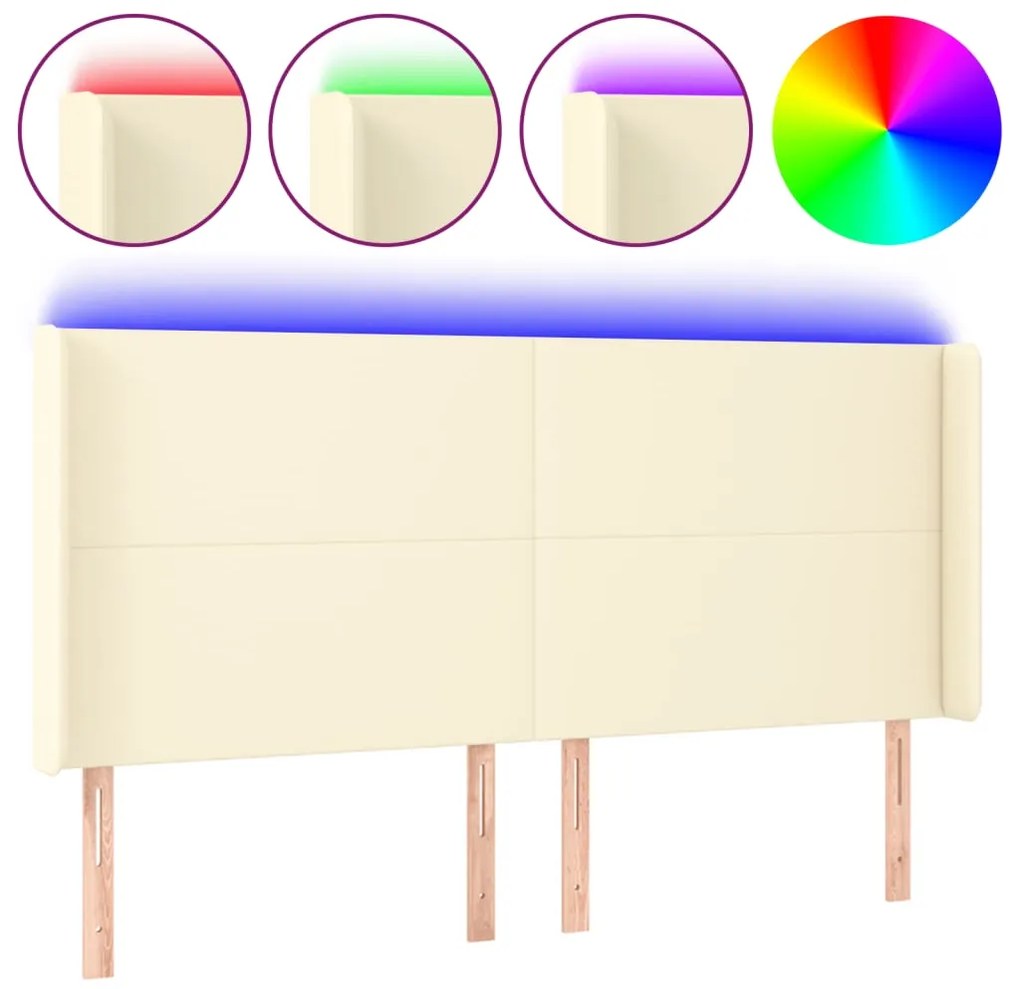 vidaXL Κεφαλάρι Κρεβατιού LED Κρεμ 163x16x118/128 εκ. Συνθετ. Δέρμα