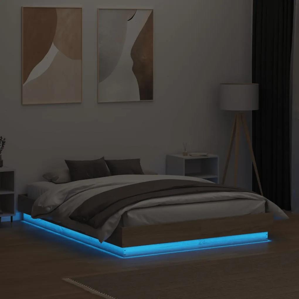 vidaXL Πλαίσιο Κρεβατιού με LED Sonoma Δρυς 140x190 εκ.