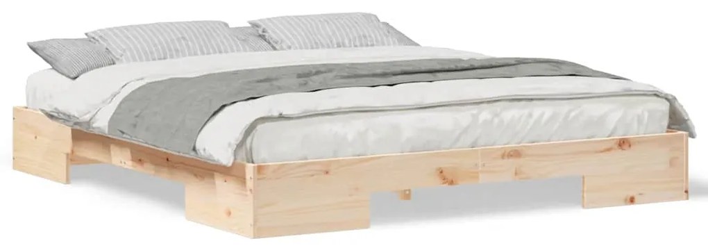 vidaXL Κρεβάτι δαπέδου Καφέ 200 x 200 cm Μασίφ ξύλο πεύκου