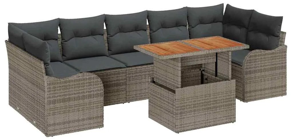 vidaXL Σετ Καναπέ Κήπου με αποθήκευση 8 pcs Γκρι Πολυ ράταν