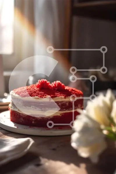 Intra Συλλεκτικό Ξύλινο Παζλ Plywood  4mm - Νόστιμο Red Velvet Cake με κρέμα τυριού Frosting και τριαντάφυλλο Σε Ξύλινο Κουτί - Διαστάσεις: 10x10 cm – 25 κομμάτια