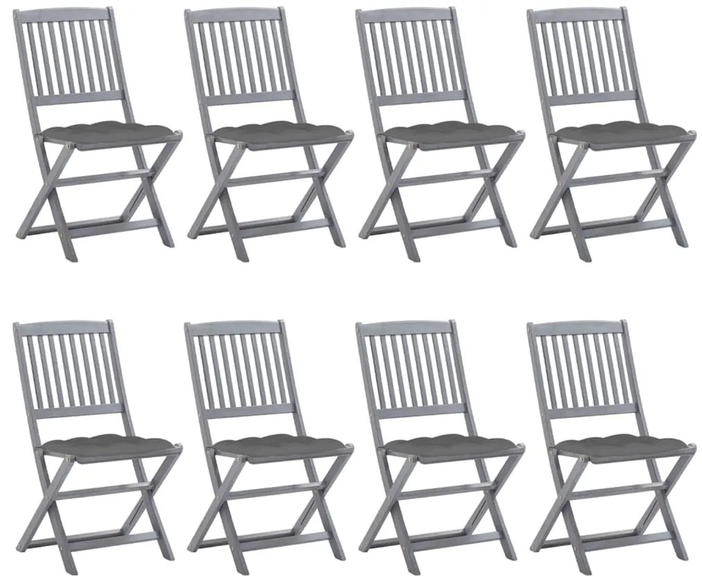 vidaXL Καρέκλες Εξ. Χώρου Πτυσσόμενες 8 τεμ. Ξύλο Ακακίας &amp; Μαξιλάρια