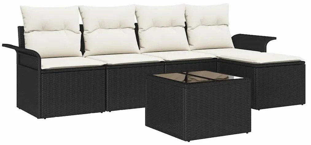 vidaXL Σετ Καναπέ Κήπου με μαξιλάρι 6 pcs Μαύρο Πολυ ράταν