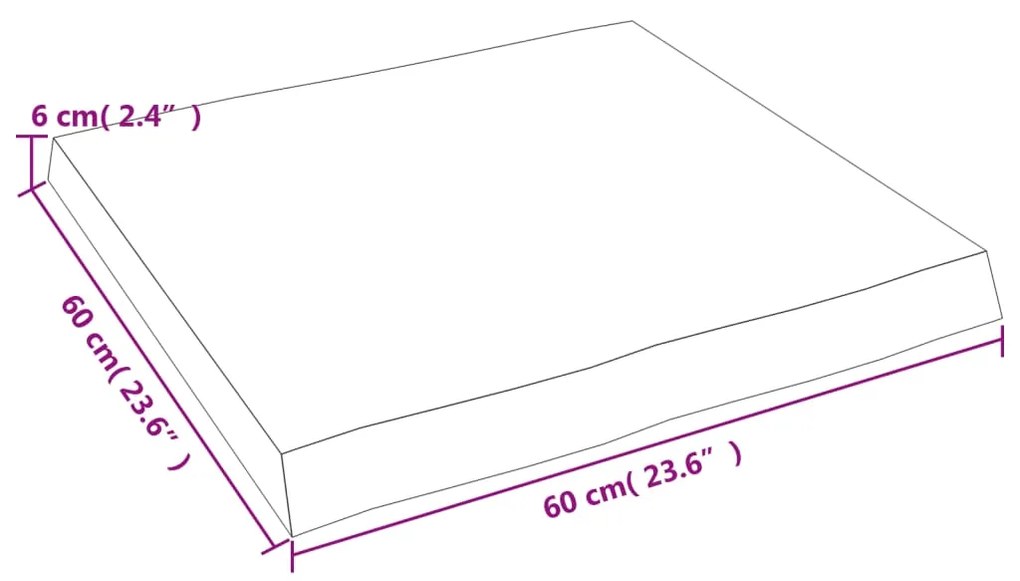 Επιφ Τραπεζιού Αν Καφέ 60x60x(2-6)εκ. Ακατέργ. Μασίφ Ξύλο Δρυός - Καφέ