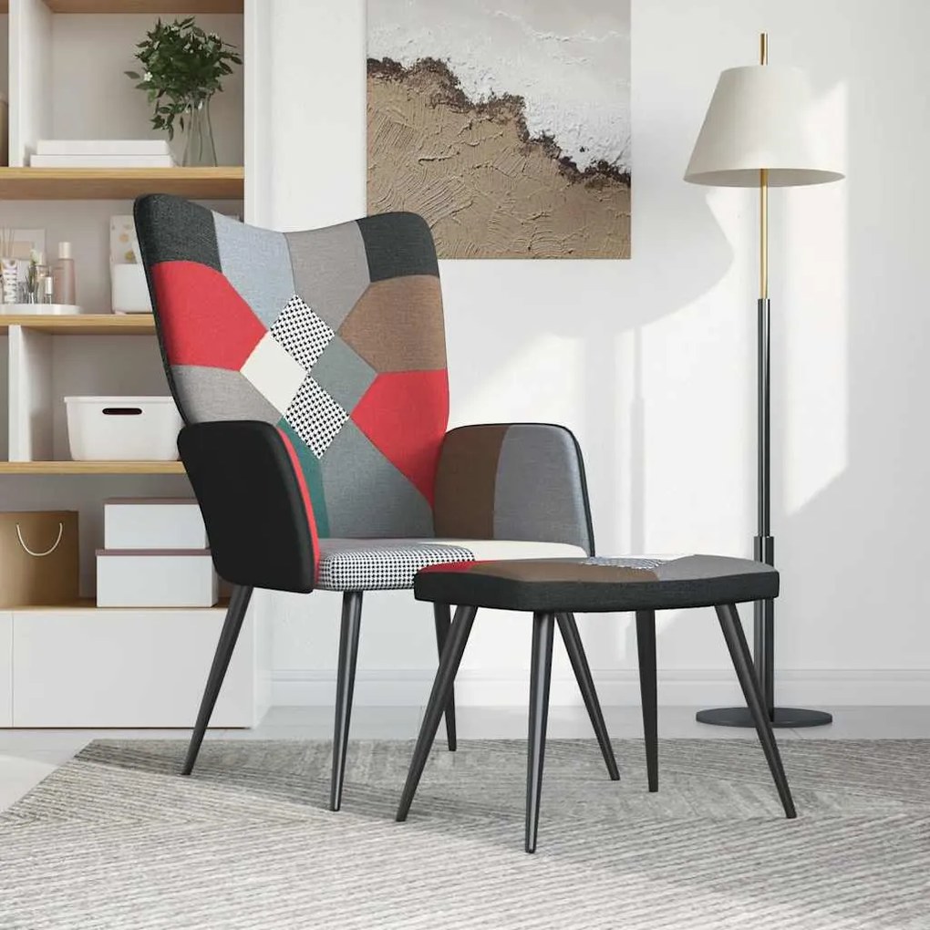 vidaXL Πολυθρόνα Relax Σχέδιο Patchwork Υφασμάτινη με Σκαμπό