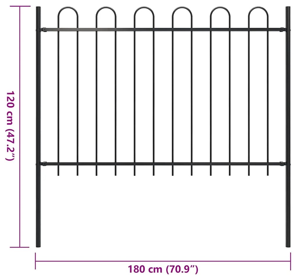 vidaXL Φράχτης Κήπου με Κορυφή από Ατσάλι 181 x 120 εκ. Μαύρος