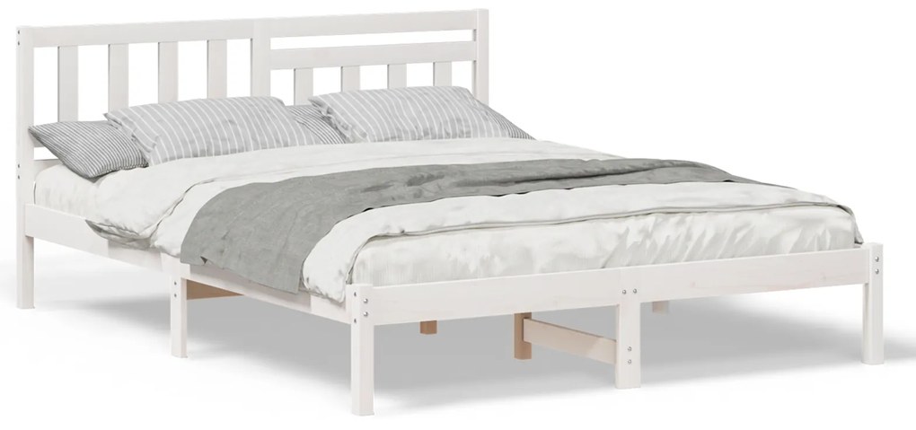 vidaXL Σκελετός Κρεβατιού Λευκό 150 x 200 cm Συμπαγές ξύλο πεύκου