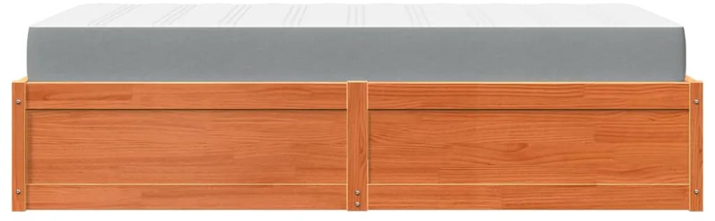 vidaXL Κρεβάτι με Στρώμα Καφέ Κεριού 90x200 εκ Μασίφ Ξύλο Πεύκου