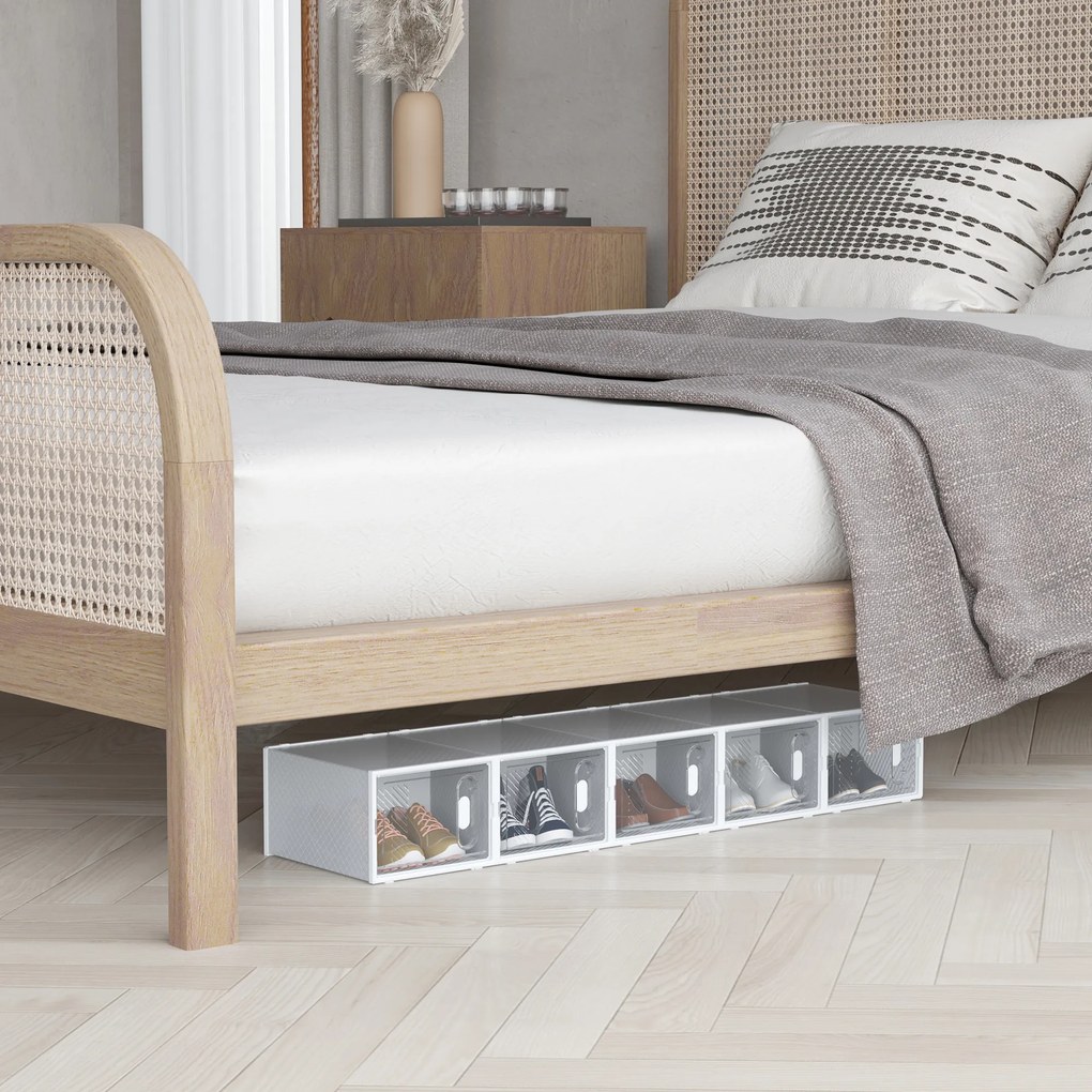 HOMCOM Σετ 18 τεμαχίων, Στοίβαξη κουτιών παπουτσιών για παπούτσια έως μέγεθος 45, Μαγνητικές πόρτες, Πλαστικό, 28 x 36 x 21 cm