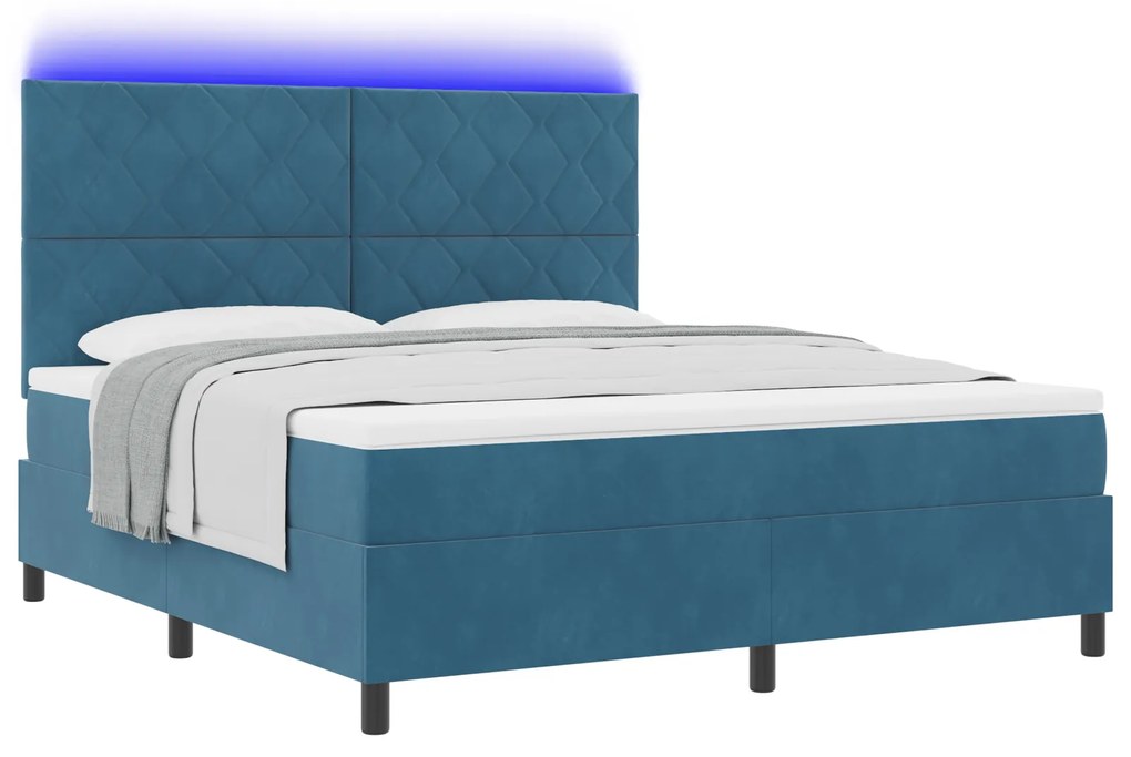 vidaXL Κρεβάτι με Στρώμα & LED Σκούρο Μπλε 180x200 cm Βελούδο