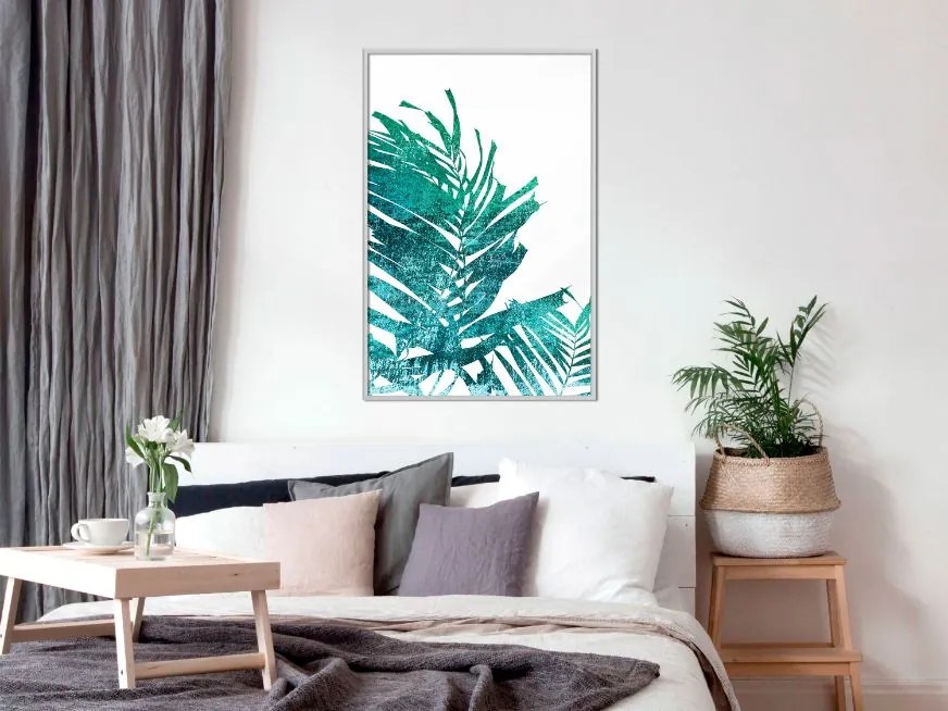 Αφίσα - Teal Palm on White Background - 20x30 - Χρυσό - Χωρίς πασπαρτού