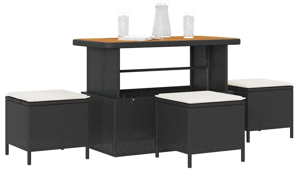 vidaXL Σέτ φαγητού για κήπο Μαύρο συνθετικό ρατάν