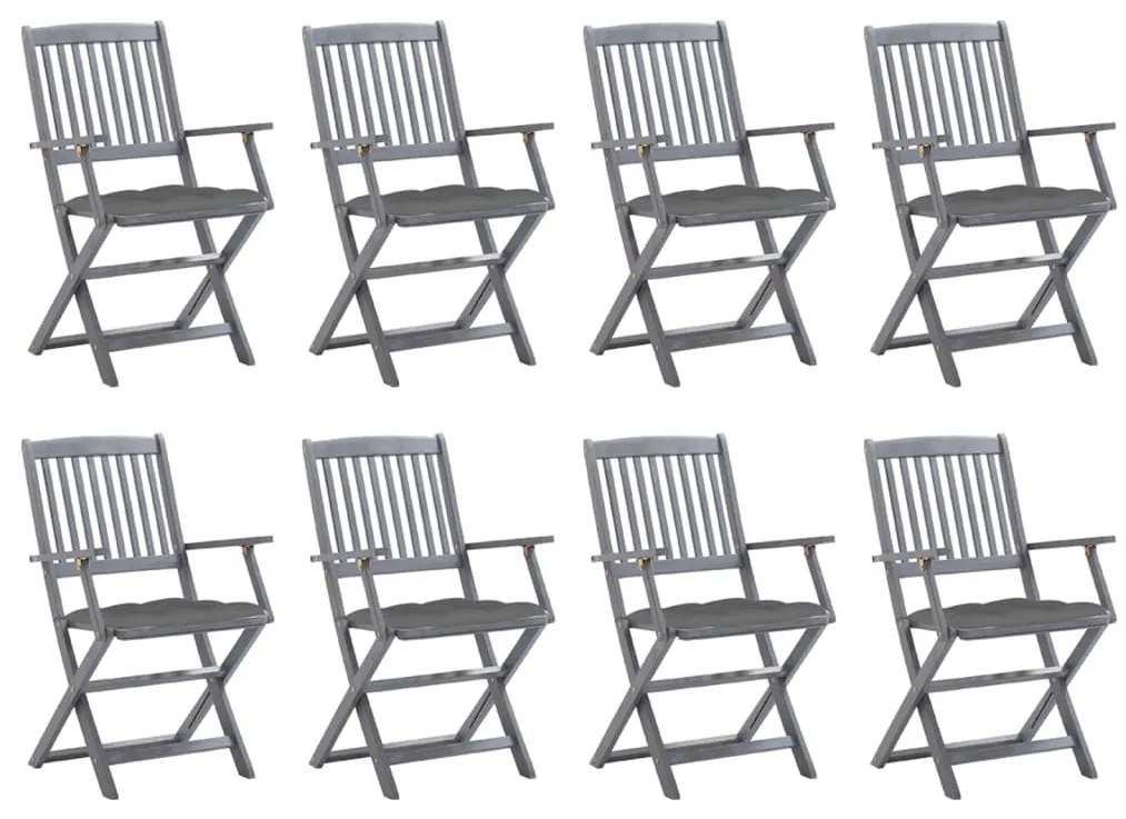 Καρέκλες Εξ. Χώρου Πτυσσόμενες 8 τεμ. Ξύλο Ακακίας & Μαξιλάρια