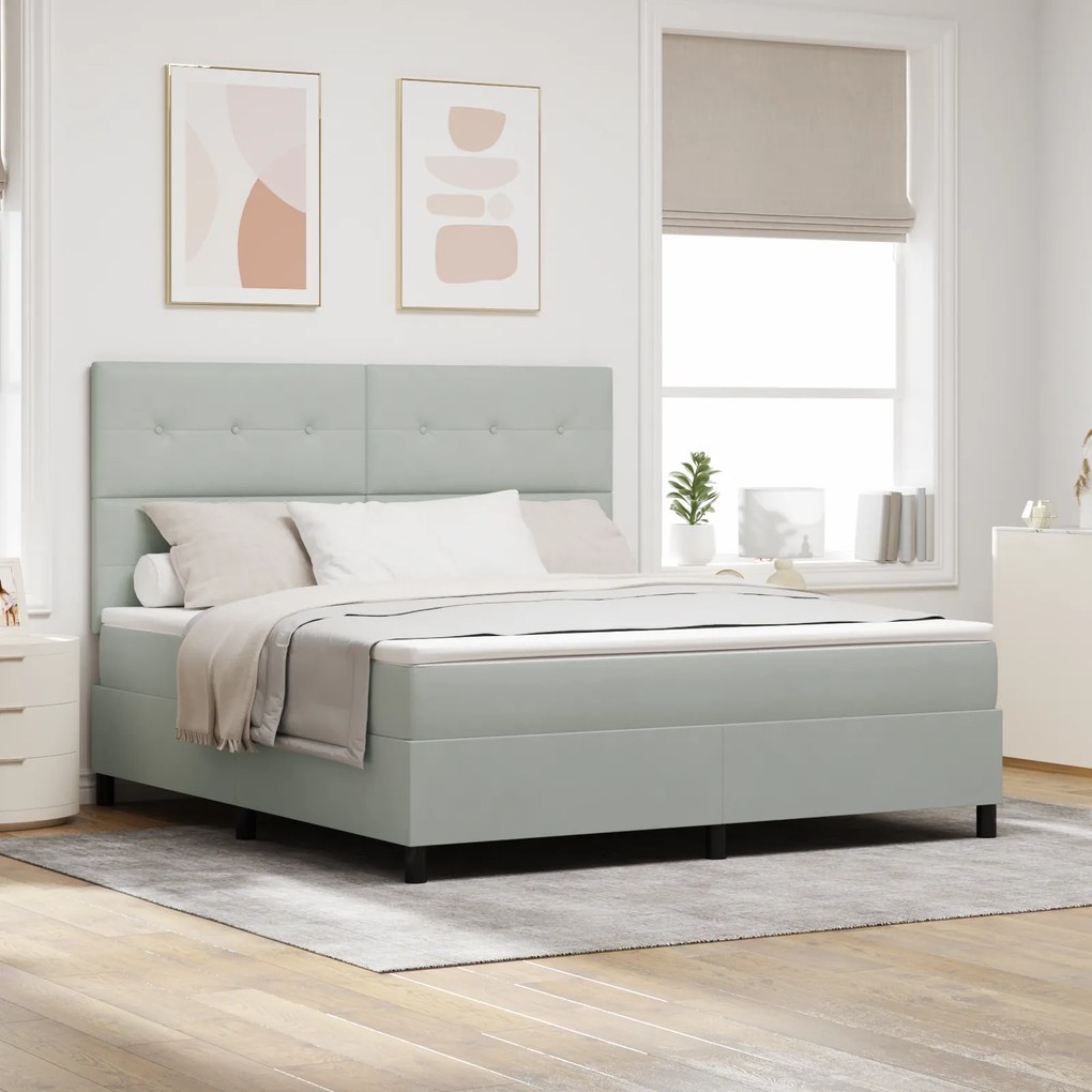 vidaXL Κρεβάτι Box Spring με Στρώμα Ανοιχτό Γκρι Super King Βελούδινο