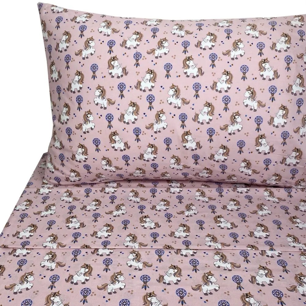 Παιδικά Σεντόνια Boho Unicorn (Σετ 3τμχ) Pink Astron Μονό 170x260cm 100% Πενιέ Βαμβάκι