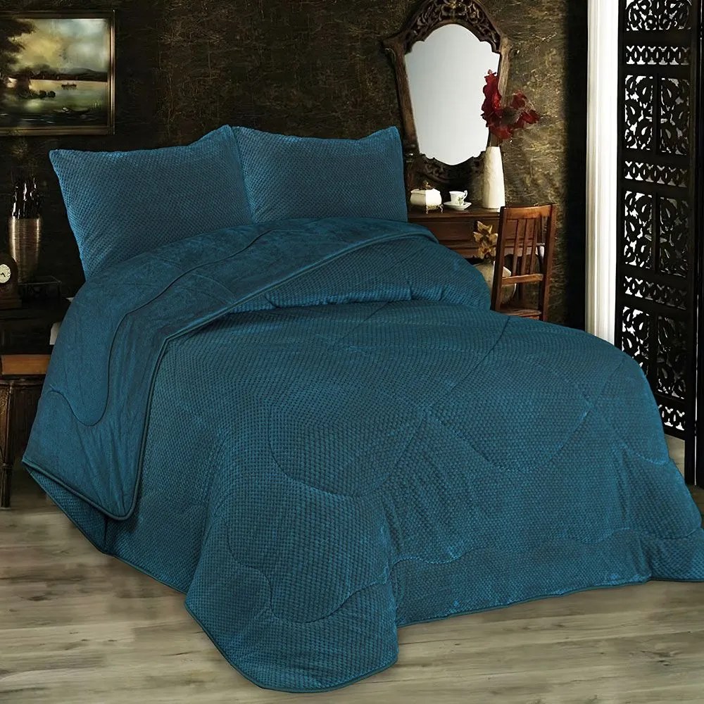Κουβερτοπάπλωμα 1950 Popcorn Fleece Petrol DimCol Μονό 160x220cm Πολυέστερ