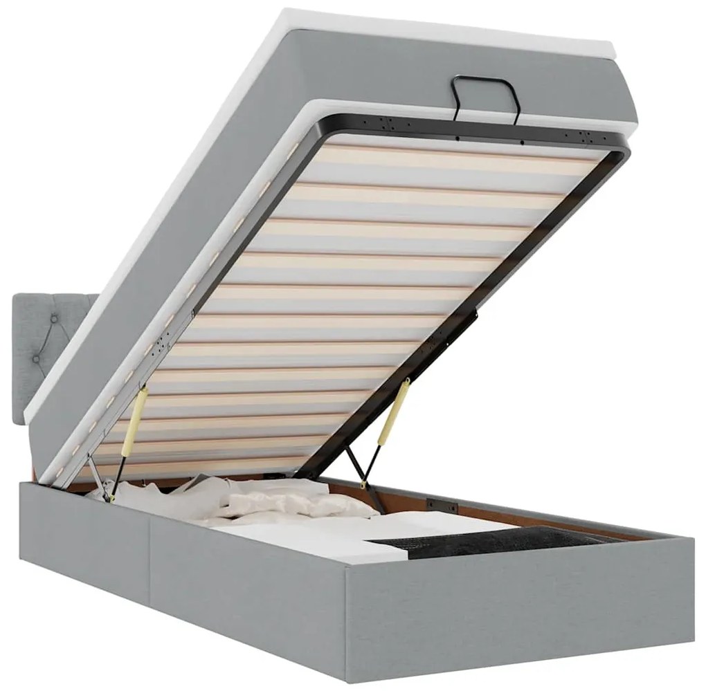 Οθωμανικό κρεβάτι με στρώμα &amp; LEDs Ανοιχτό γκρι 80x200cm ύφασμα 3312346