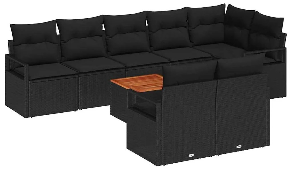 vidaXL Σετ Καναπέ Κήπου με μαξιλάρι 9 pcs Μαύρο Πολυ ράταν