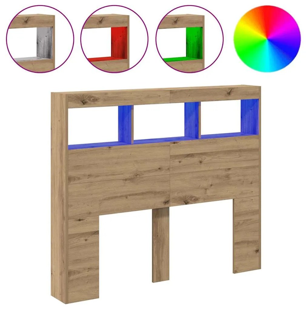vidaXL Κεφαλάρι Ντουλάπι με LED artisan δρυς 121 x 17 x 102 εκ.