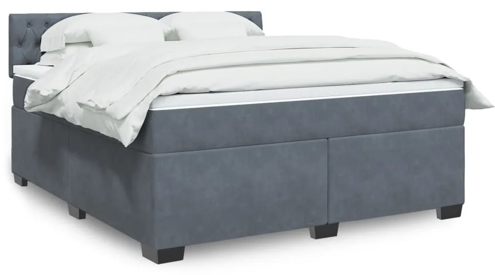 vidaXL Κρεβάτι Boxspring με Στρώμα Σκούρο Γκρι 180x200 εκ. Βελούδινο